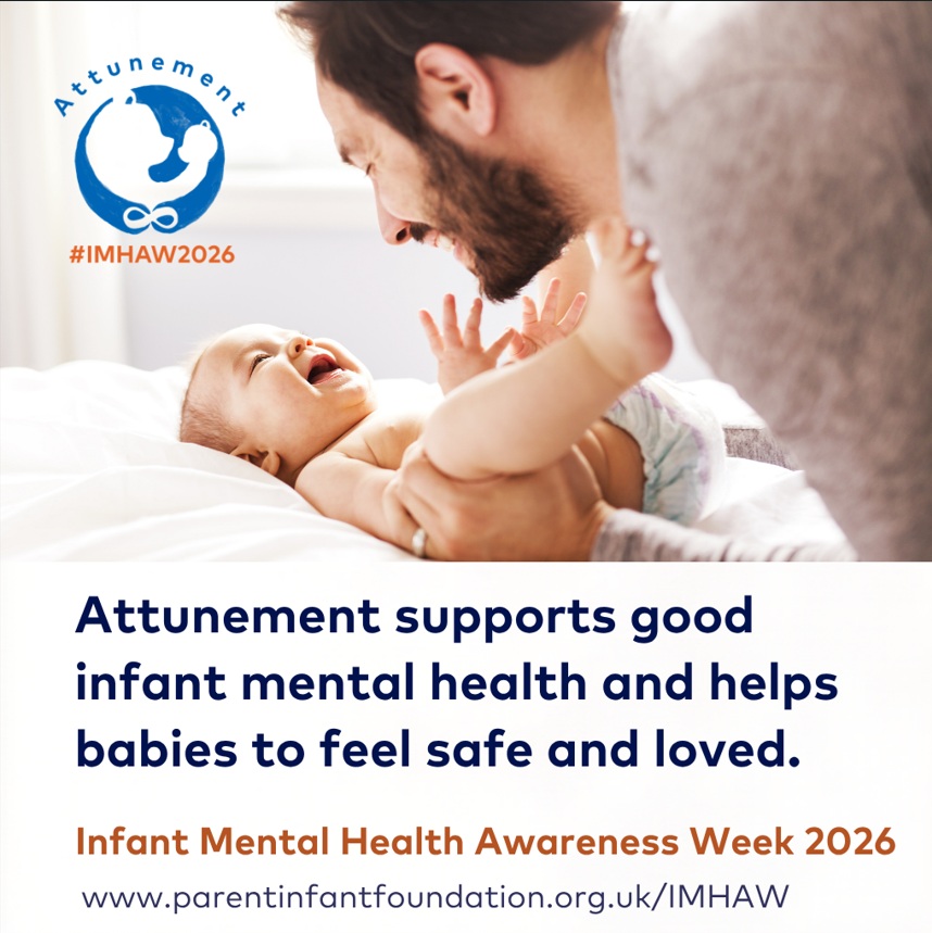 Picture showing male carer with baby about infant mental health week.