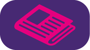 Purple and pink icon of a newspaper