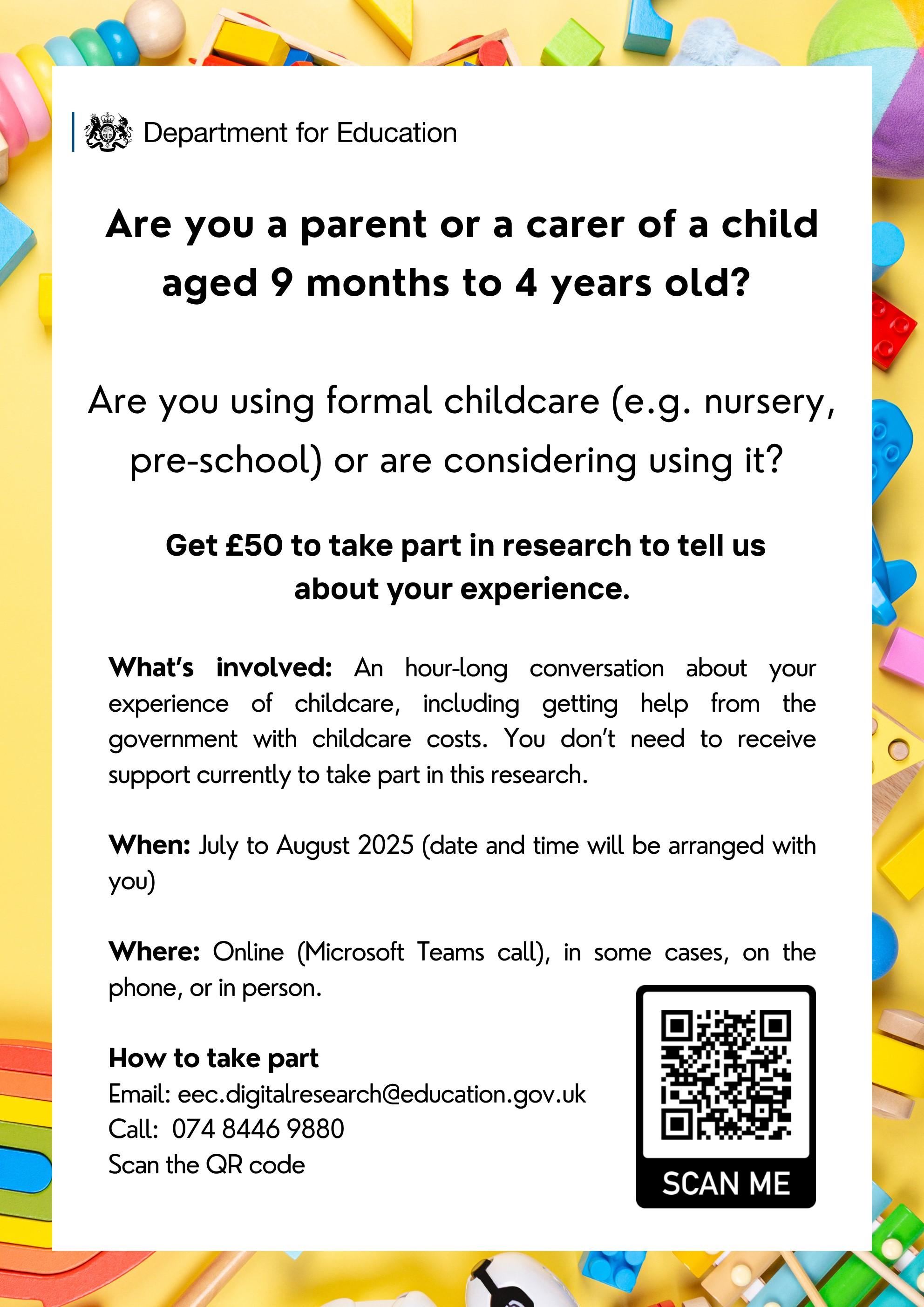 Poster invitation to research with dfe 2