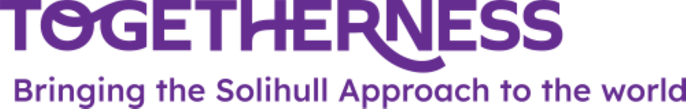 Purple text that says togetherness bringing the Solihull approach to the world